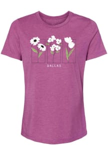 Dallas Ft Worth Womens Purple Flower Squares Short Sleeve T-Shirt