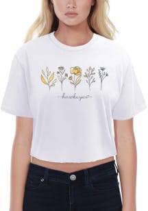 Iowa Hawkeyes Womens White Floral Crop Short Sleeve T-Shirt