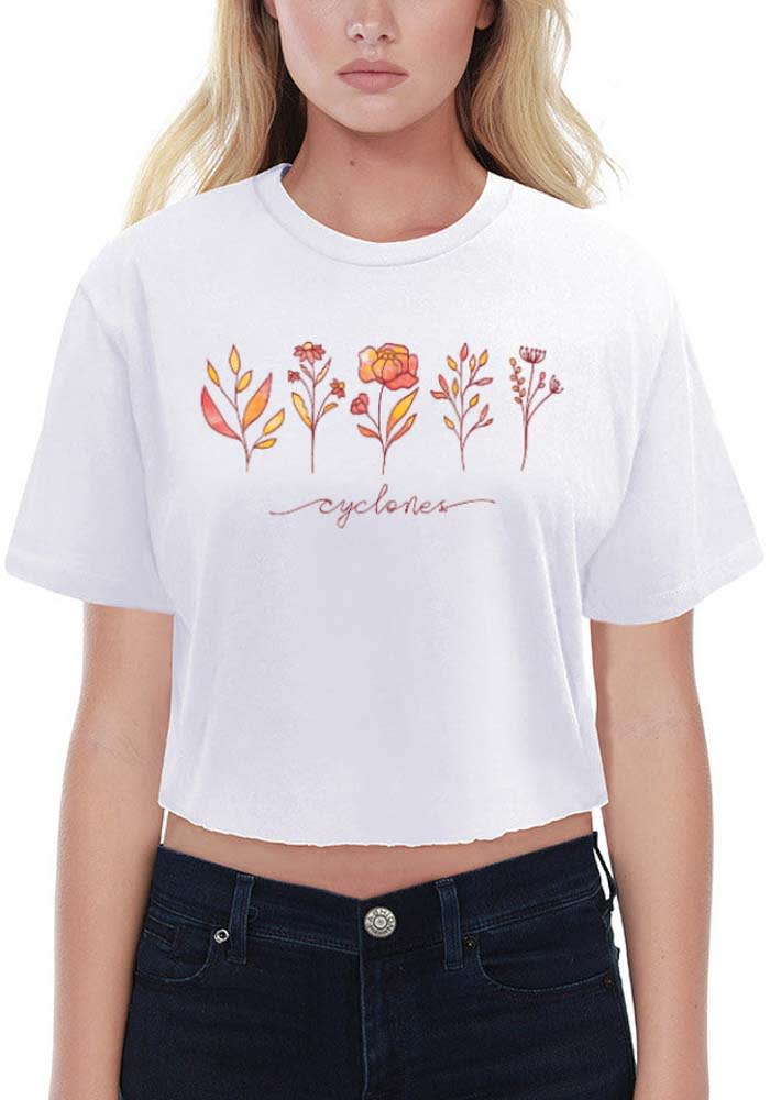 Iowa State Cyclones Womens White Floral Crop Short Sleeve T-Shirt