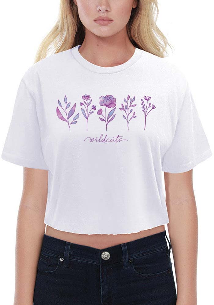 K-State Wildcats Womens White Floral Crop Short Sleeve T-Shirt