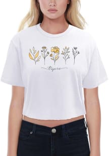 Missouri Tigers Womens White Floral Crop Short Sleeve T-Shirt