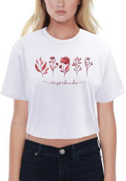 Arkansas Razorbacks Womens White Floral Crop Short Sleeve T-Shirt