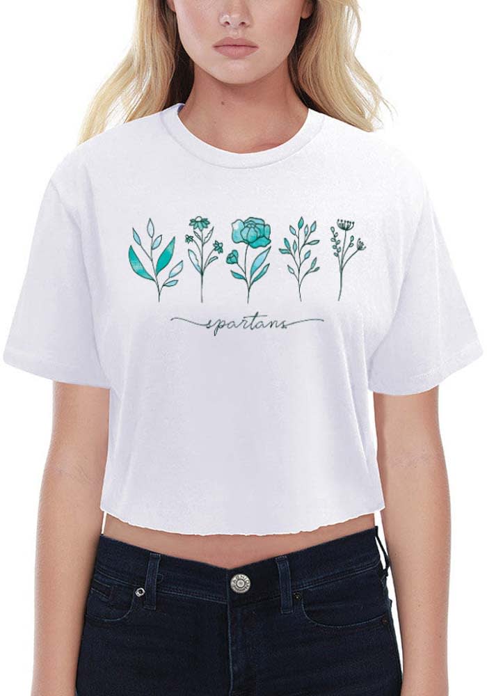Michigan State Spartans Womens White Floral Crop Short Sleeve T-Shirt
