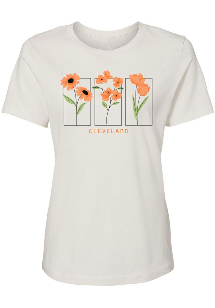 Cleveland Womens White Flower Squares Short Sleeve T-Shirt