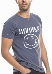 Kansas Jayhawks Womens Navy Blue Distressed Short Sleeve T-Shirt