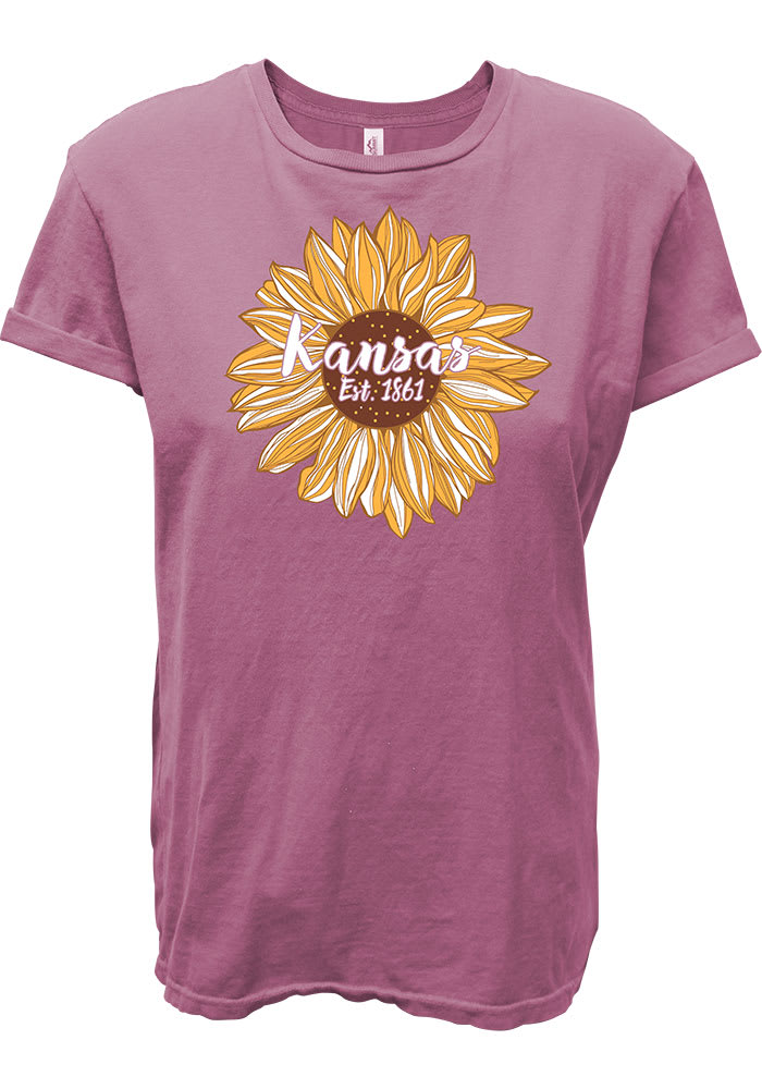 Kansas Womens Pink Sunflower EST Short Sleeve T-Shirt