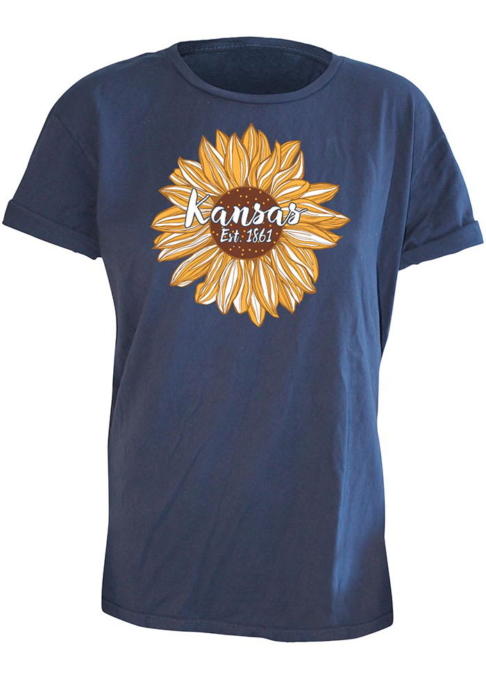 Kansas Womens Navy Blue Sunflower EST Short Sleeve T-Shirt