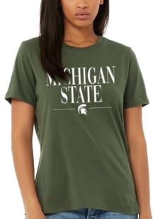 Michigan State Spartans Womens Green Script Logo Short Sleeve T-Shirt