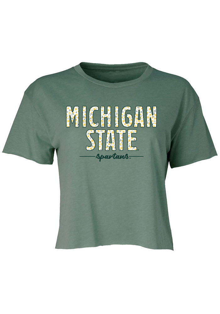 Michigan State Spartans Womens Green Floral Crop Short Sleeve T-Shirt