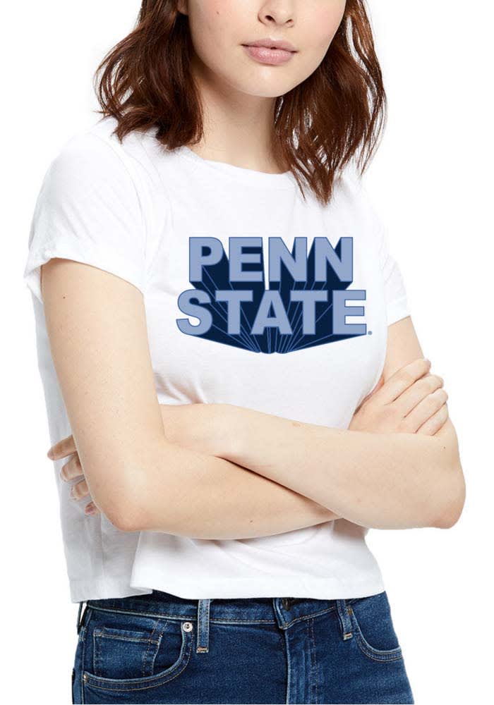 Penn State Nittany Lions Womens White Cropped 3D Block Short Sleeve T-Shirt