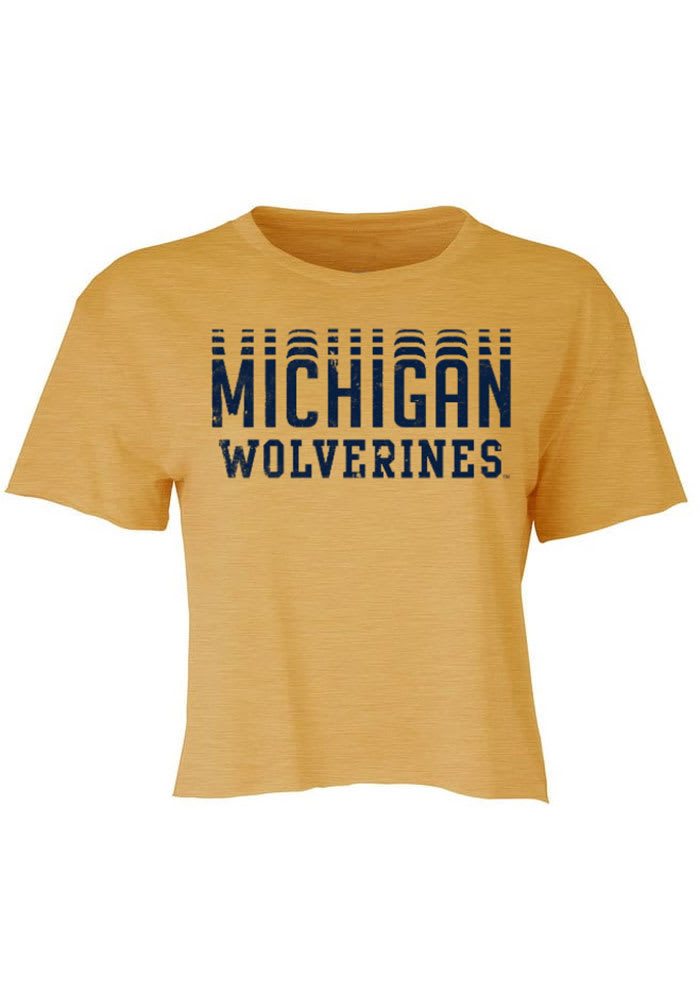 Michigan Wolverines Womens Gold Cropped Jade Short Sleeve T-Shirt