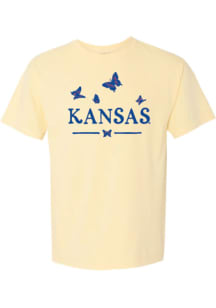 Kansas Jayhawks Womens Yellow Butterfly Short Sleeve T-Shirt