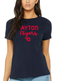 Dayton Flyers Womens Navy Blue Script Logo Short Sleeve T-Shirt