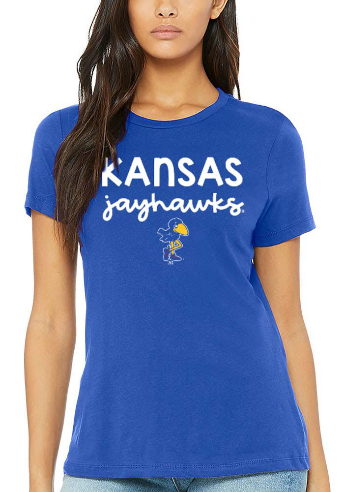 Kansas Jayhawks Womens Blue Script Logo Short Sleeve T-Shirt