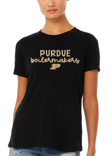 Purdue Boilermakers Womens Black Script Logo Short Sleeve T-Shirt