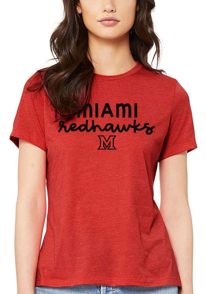 Miami RedHawks Womens Red Script Logo Short Sleeve T-Shirt