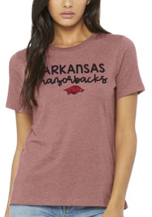 Arkansas Razorbacks Womens Pink Script Logo Short Sleeve T-Shirt