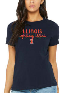 Illinois Fighting Illini Womens Navy Blue Script Logo Short Sleeve T-Shirt