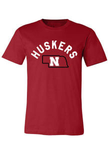 Nebraska Cornhuskers Womens Red State Shape Short Sleeve T-Shirt