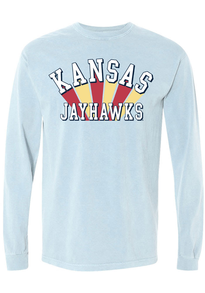 Kansas Jayhawks Womens Light Blue Ombre Arch LS Tee
