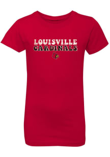 Louisville Cardinals Girls Red Bubble Script Short Sleeve Tee
