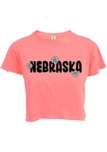 Nebraska Womens Pink Sunflower Wordmark Short Sleeve T-Shirt