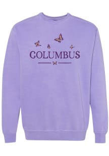 Columbus Womens Purple Butterflies Wordmark Crew Sweatshirt