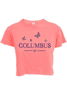 Columbus Womens Pink Butterflies Wordmark Short Sleeve T-Shirt