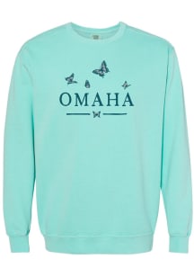 Omaha Womens Green Butterflies Wordmark Crew Sweatshirt