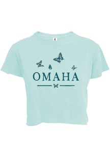 Omaha Womens Green Butterflies Wordmark Short Sleeve T-Shirt