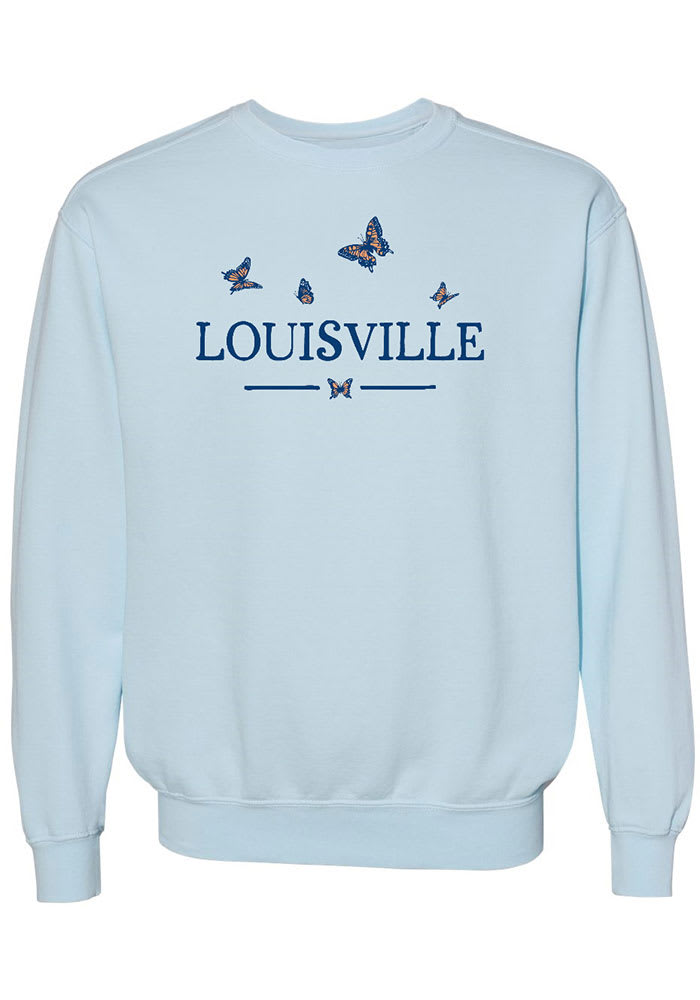 Louisville Womens Blue Butterflies Wordmark Crew Sweatshirt