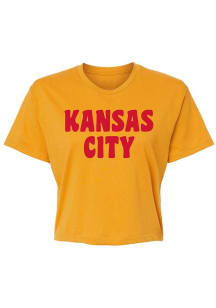 Kansas City W Gold Wordmark Cropped Short Sleeve T Shirt