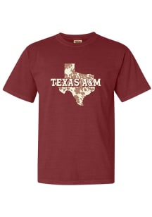 Texas A&amp;M Aggies Womens Maroon Cow Print State Shape Short Sleeve T-Shirt