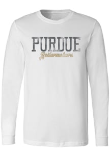 Womens White Purdue Boilermakers Two Tone LS Tee