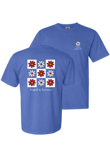 Kansas Jayhawks Womens Blue Smiley Flower Squares Short Sleeve T-Shirt