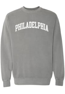 Philadelphia Mens Grey Arch Wordmark Long Sleeve Crew Sweatshirt