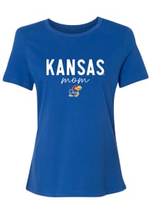 Kansas Jayhawks Womens Blue Script Mom Short Sleeve T-Shirt