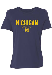 Michigan Wolverines Womens Navy Blue Script Mom Short Sleeve T-Shirt