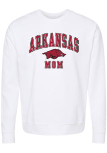 Arkansas Razorbacks Womens White Mom Crew Sweatshirt