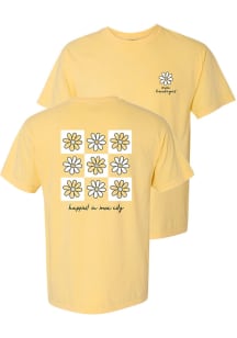 Iowa Hawkeyes Smiley Face Flowers Short Sleeve T-Shirt - Yellow