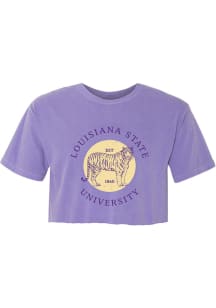 LSU Tigers Womens Purple Circle Tiger Crop Short Sleeve T-Shirt