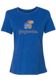 Kansas Jayhawks Womens Blue Rhinestone Short Sleeve T-Shirt