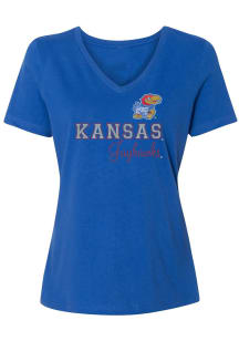 Kansas Jayhawks Womens Blue Rhinestone Short Sleeve T-Shirt