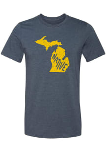 Michigan Navy Blue Native State Shape Short Sleeve Fashion T Shirt