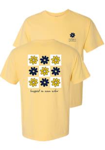 Michigan Wolverines Womens Yellow Smiley Flower Squares Short Sleeve T-Shirt