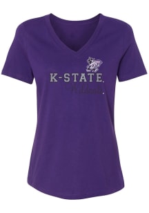 K-State Wildcats Womens Purple Rhinestone Short Sleeve T-Shirt