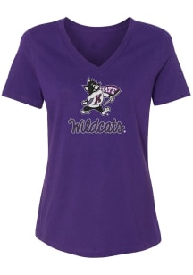 K-State Wildcats Womens Purple Rhinestone Short Sleeve T-Shirt