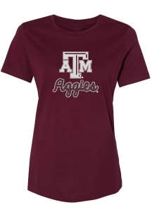 Texas A&amp;M Aggies Womens Maroon Rhinestone Short Sleeve T-Shirt