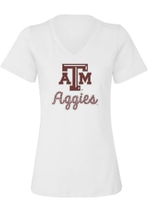 Texas A&amp;M Aggies Womens White Rhinestone Short Sleeve T-Shirt