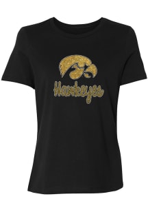 Iowa Hawkeyes Womens Black Rhinestone Short Sleeve T-Shirt